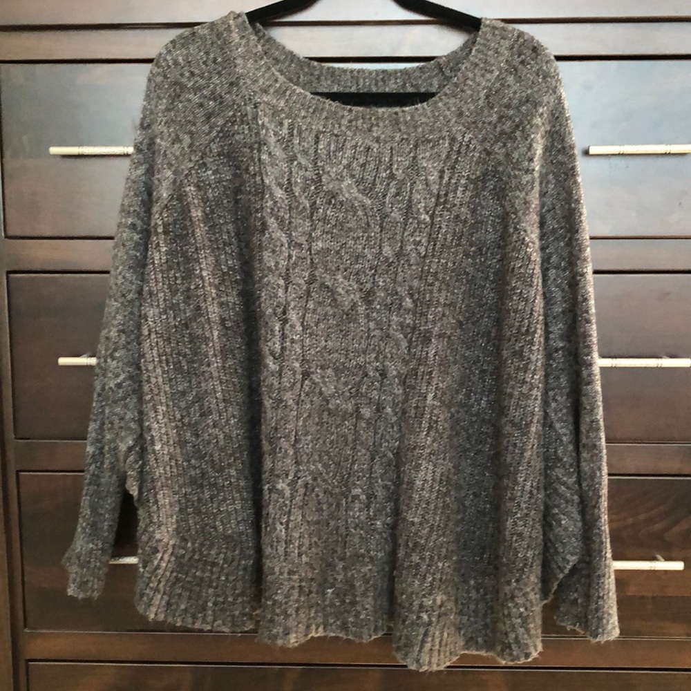 Black/ Gray Sweater Poncho